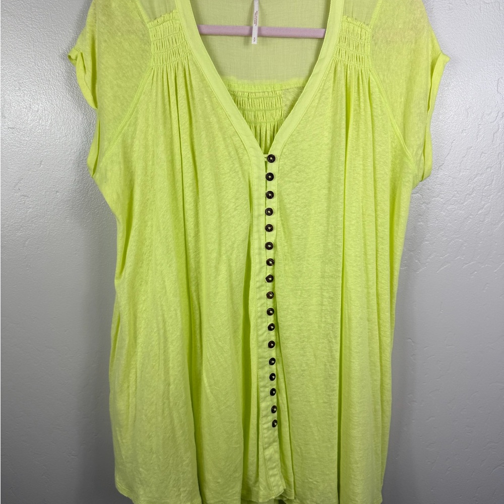 Free People Oversized Highland Top Women’s Small Lime Green Button Front Boho